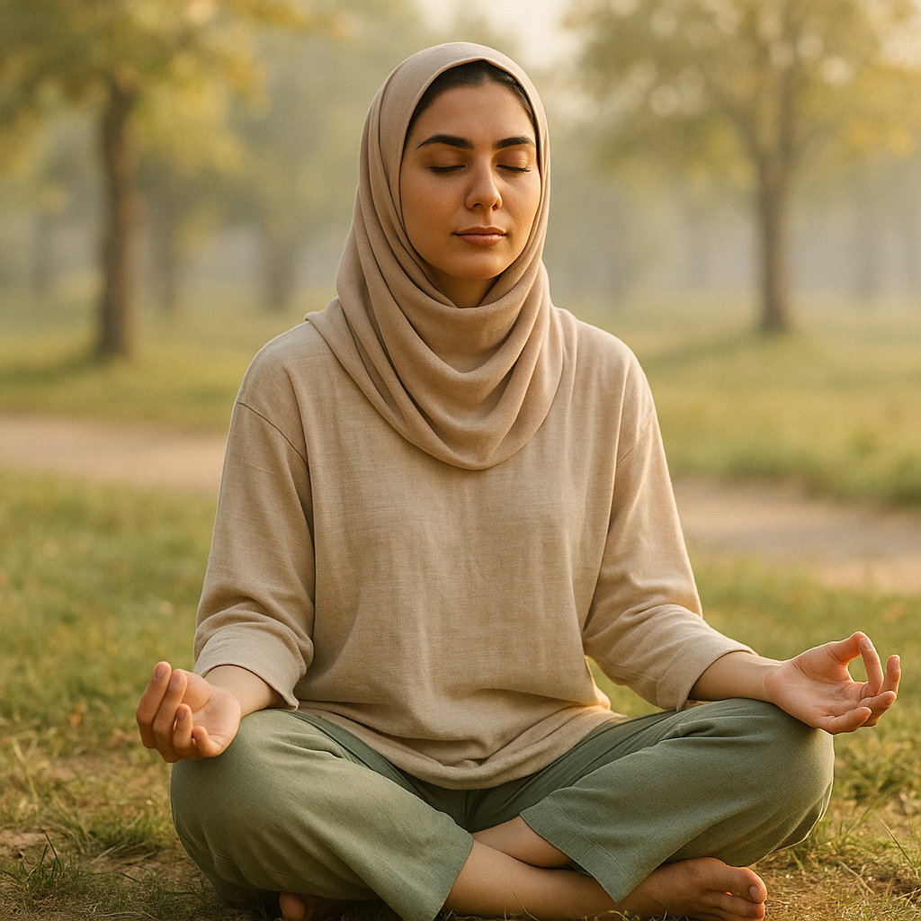 زن ایرانی در حال انجام مدیتیشن برای کاهش استرس و بهبود خواب