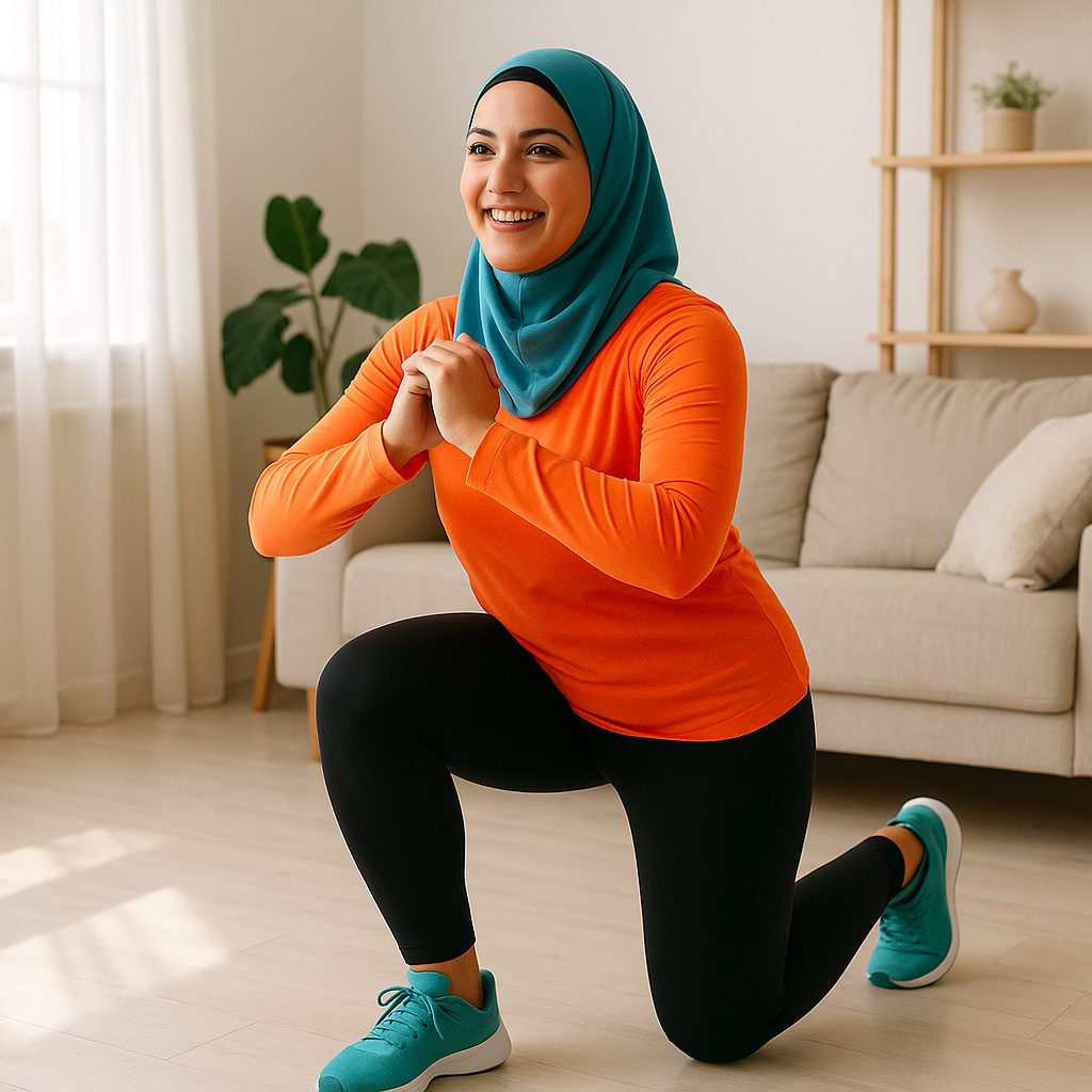 خانم ایرانی در حال انجام تمرینات خانگی برای کاهش وزن و تناسب اندام در خانه