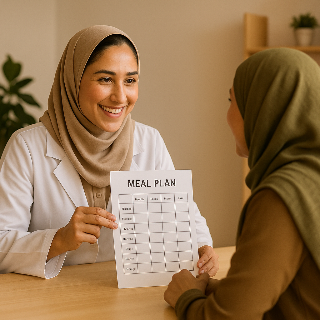  مشاور تغذیه ایرانی در حال طراحی برنامه کاهش وزن سالم برای یک خانم ایرانی