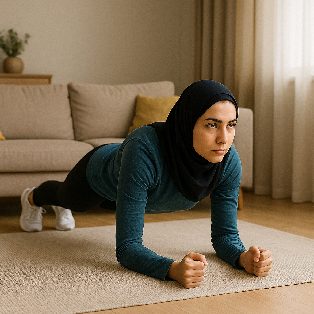 خانم ایرانی در حال تمرین ورزشی خانگی برای لاغری بدون باشگاه